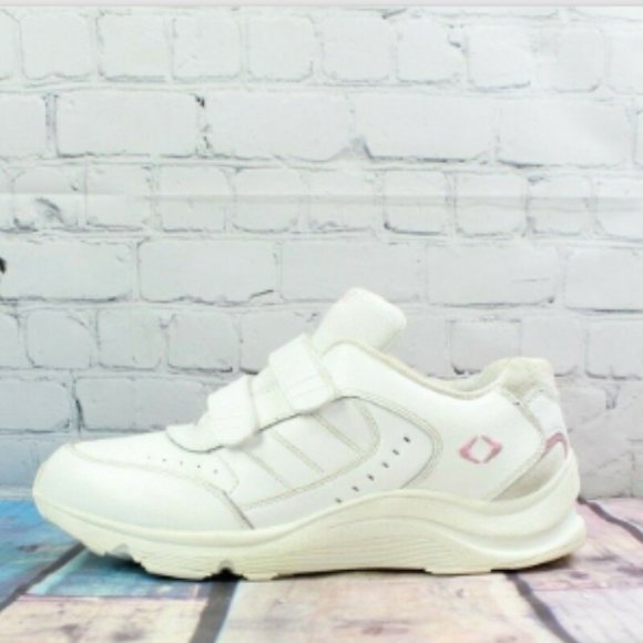 Apex Shoes - Apex White Leather Double Strap Comfort Walking Sneakers Size 11 W